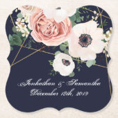 Drink Coasters Geometric Garden Roos Navy Blue Kartonnen Onderzetters (Voorkant)