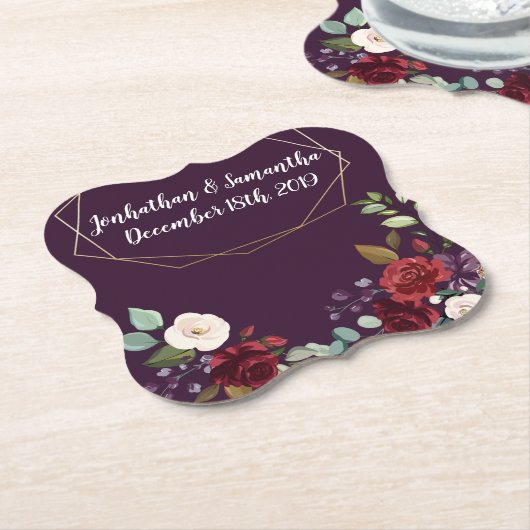 Drink Coasters Geometrische pruim Paarse Rozen Gou Kartonnen Onderzetters (Gekanteld)