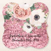 Drink Coasters Geometrische Tuin Roos Gouden Glitt Kartonnen Onderzetters (Voorkant)