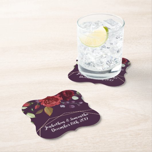 Drink Coasters Plum Paarse Rozen Goud Geometrisch  Kartonnen Onderzetters (Insitu)