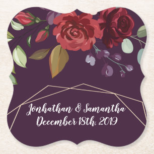 Drink Coasters Plum Paarse Rozen Goud Geometrisch  Kartonnen Onderzetters