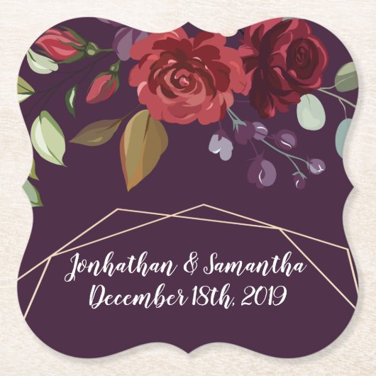 Drink Coasters Plum Paarse Rozen Goud Geometrisch  Kartonnen Onderzetters (Voorkant)