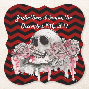 Drink Coasters schedel Roos Gotische Chevron rood  Kartonnen Onderzetters