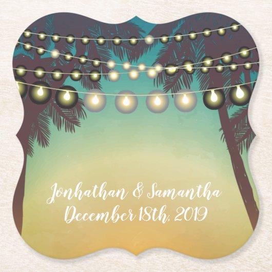 Drink Coasters Strand Sunset Palm Trees String Lig Kartonnen Onderzetters (Voorkant)