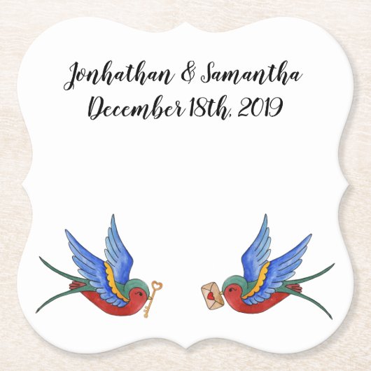 Drink Coasters Traditional Bird Tattoo Sparrow Bir Kartonnen Onderzetters (Voorkant)