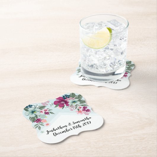 Drink Coasters Tropische Bloem op Blue Ombre Kartonnen Onderzetters (Insitu)