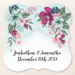 Drink Coasters Tropische Bloem op Blue Ombre Kartonnen Onderzetters