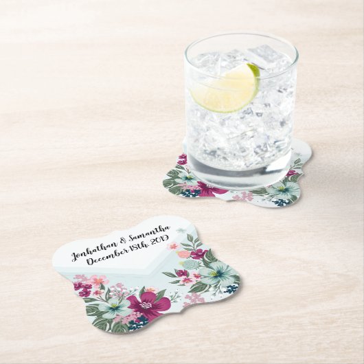 Drink Coasters Tropische Bloem op Blue Ombre Kartonnen Onderzetters (Insitu)