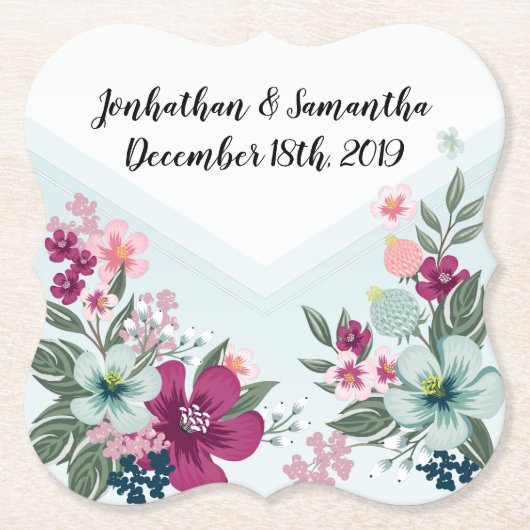 Drink Coasters Tropische Bloem op Blue Ombre Kartonnen Onderzetters (Voorkant)