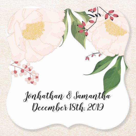 Drink Coasters Witte Bloemen op Wit Kartonnen Onderzetters (Voorkant)