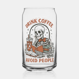 ☕ Drink Coffee, Avoid People – Funny Skeleton Beer Blikvorm Glas