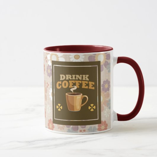 Drink Coffee Mok – Paarsrode Bloem Aesthetisch Pat (Rechts)