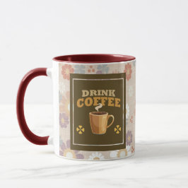 Drink Coffee Mug – Maroon Floral Aesthetic Pattern Mok
