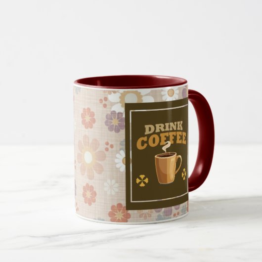 Drink Coffee Mug – Maroon Floral Aesthetic Pattern Mok (Voorkant rechts)