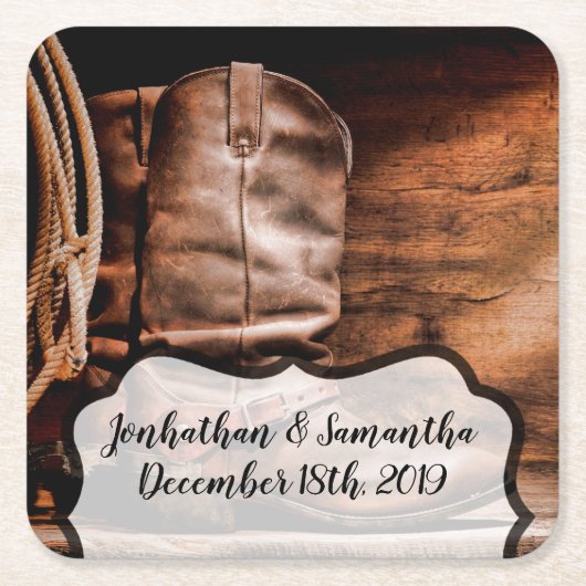 Drink Cowboy Boots Barn Wood Rustige graaf Kartonnen Onderzetters (Voorkant)