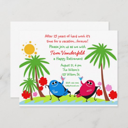 Drink de uitnodiging van de Beach Retirement Party (Voorkant / Achterkant)