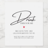 Drink Dit Voor Mij Grappige Baby Aankondiging Wijn Etiket (Enkel label)