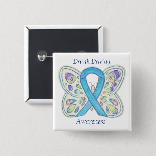 Drink drivende vlinderheid Ribbon Pin Vierkante Button 5,1 Cm (Voorkant /achterkant)
