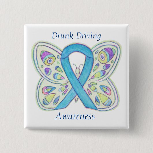 Drink drivende vlinderheid Ribbon Pin Vierkante Button 5,1 Cm (Voorkant)