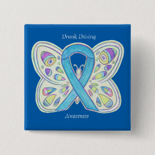 Drink drivende vlinderheid Ribbon Pin Vierkante Button 5,1 Cm