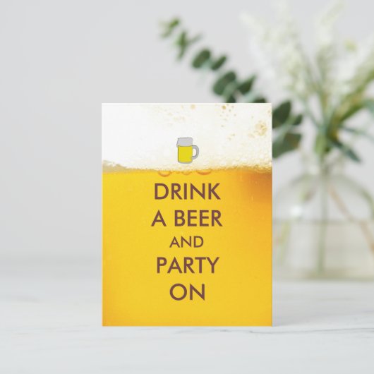 Drink een bier en partij op briefkaart (Staand voorkant)