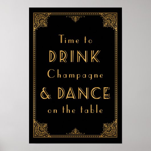 DRINK en DANCE Gatsby, geïnspireerd trouwbord Poster (Voorkant)
