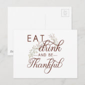 drink eten en dankbaar zijn briefkaart (Voorkant / Achterkant)