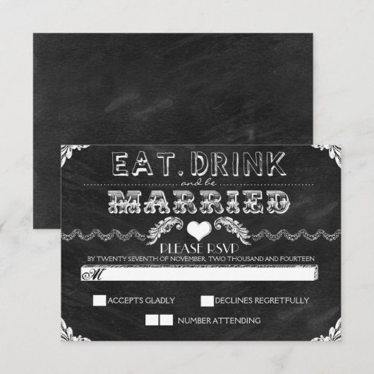 drink eten en trouwen krijtbord bruiloft RSVP (Voorkant / Achterkant)