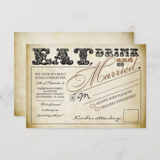 drink eten en trouwen RSVP (Voorkant / Achterkant)