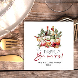 Drink eten en vrolijk kerstfeest zijn servet