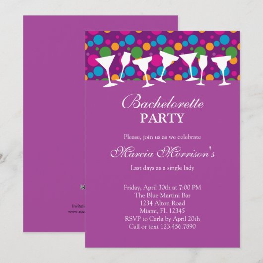 Drink Glasses Modern Bachelorette Invitation Kaart (Voorkant / Achterkant)