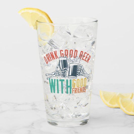 Drink Goed Bier Met Goede Vrienden Grappig Skelet Glas (Voorkant ijs)