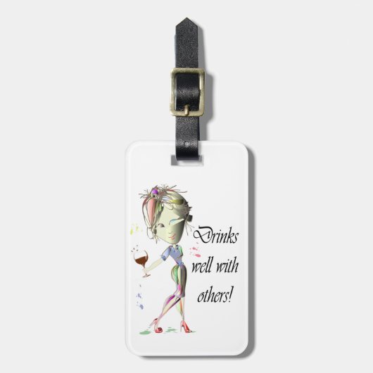 Drink goed met anderen, grappige wijnkunst bagagelabel (Voorkant verticaal)