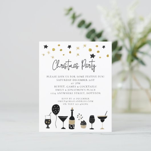 Drink Gold Black kerstparty uitgenodigd (Staand voorkant)