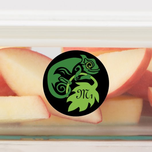 Drink Green Chameleon Lizard springt uit Labels (Aangebracht)