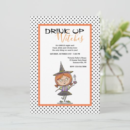 Drink Halloween uitnodiging op heksen (Staand voorkant)
