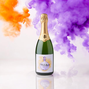Drink Heksen Paarse Waterverf Toverdrank Op Sparkling Wijnetiket