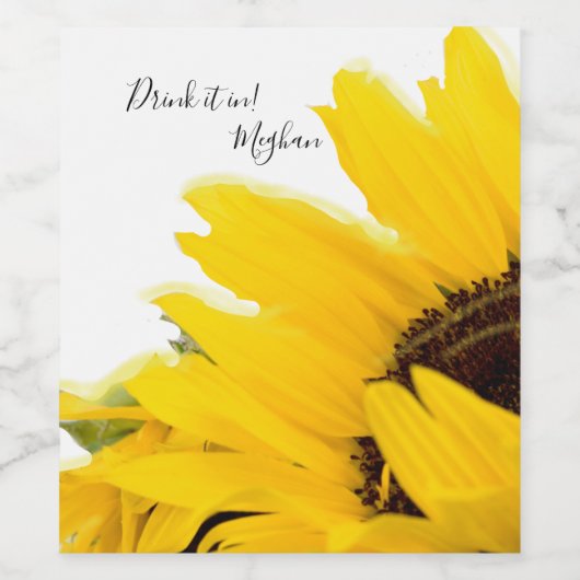 Drink het in zonnebloem wijn etiket (Enkel label)