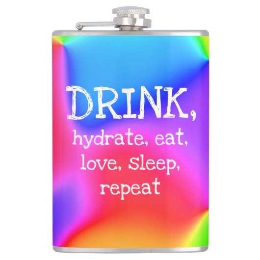 DRINK, Hydrate, Eet, Liefde, Slaap, Herhaal Fles Heupfles (Voorkant)
