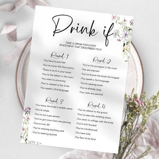 Drink If Bachelorette Game Wildflower Kaart