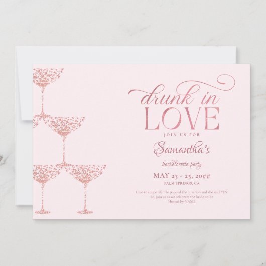 Drink in liefde champagne toren roze bachelorette kaart (Voorkant)