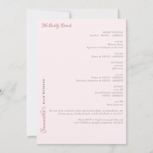 Drink in liefde champagne toren roze bachelorette kaart (Achterkant)