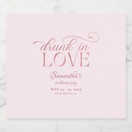 Drink in liefde champagne toren roze bachelorette sparkling wijnetiket (Enkel label)