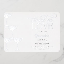 Drink in Liefde Champagne Tower Bachelorette Zilve Folie Uitnodiging