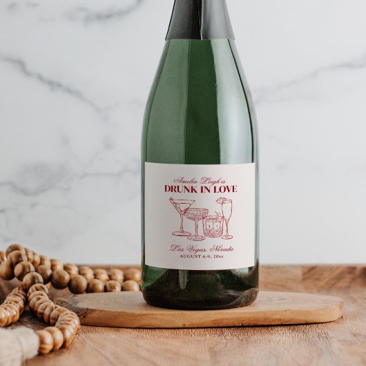 Drink in liefde cocktails Bachelorette Weekend Sparkling Wijnetiket