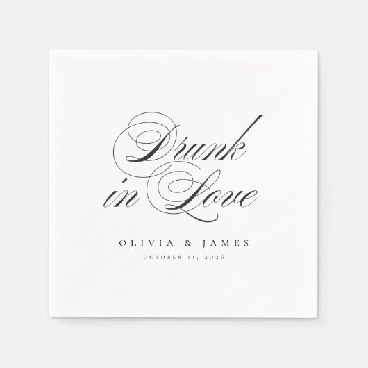 Drink in Liefde Fancy Script Gepersonaliseerde bru Servet (Voorkant)