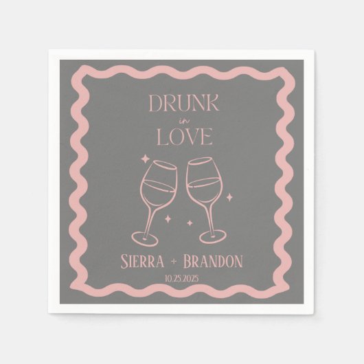 Drink in liefde Gepersonaliseerd roze & grijs brui Servet (Voorkant)