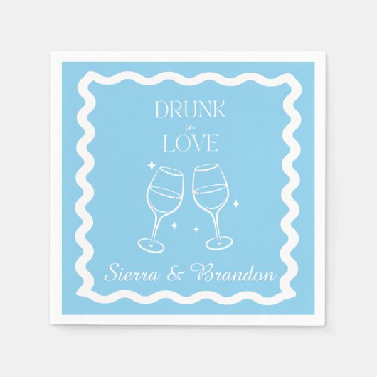 Drink in liefde gepersonaliseerde bruiloft blauwe  servet (Voorkant)