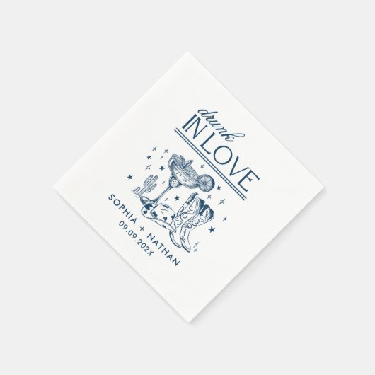 Drink in liefde gepersonaliseerde cowgirl bruiloft servet (Hoek)