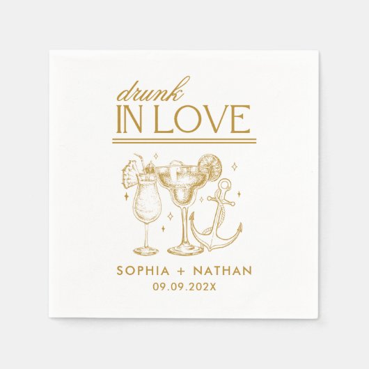 Drink in liefde gepersonaliseerde strand bruiloft  servet (Voorkant)